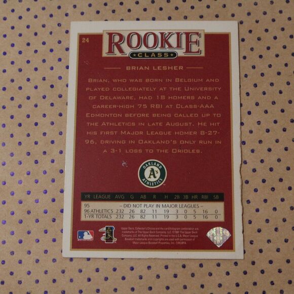 Brian Lesher #24 Baseball Card - Picture 2 of 2